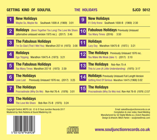 The Holidays - Getting Kind of Soulful - Track Listing